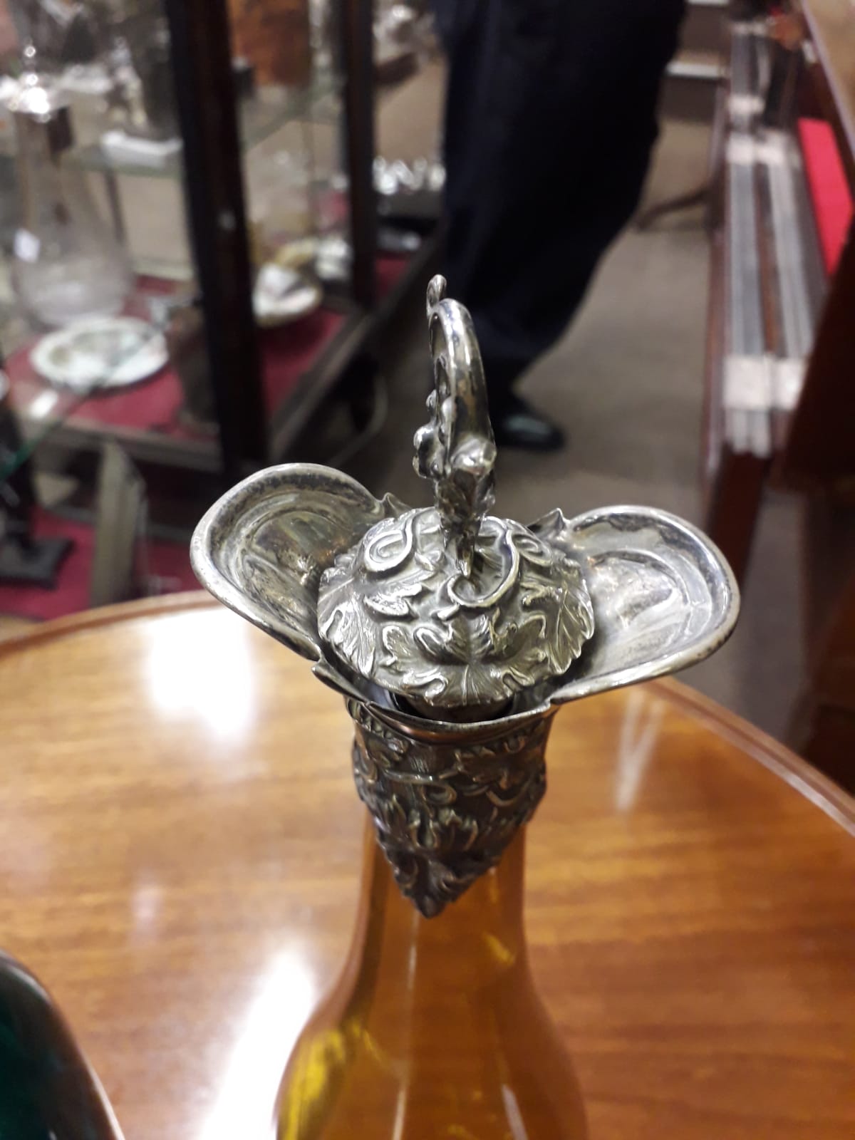 An attractive pair of very early Victorian silver mounted tall orange and green glass Wine - Image 5 of 6