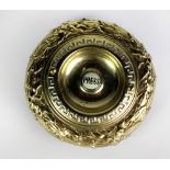A fine heavy Victorian cast iron four brass wreath moulded Hall Door Bell Press, 15.5cms (6").