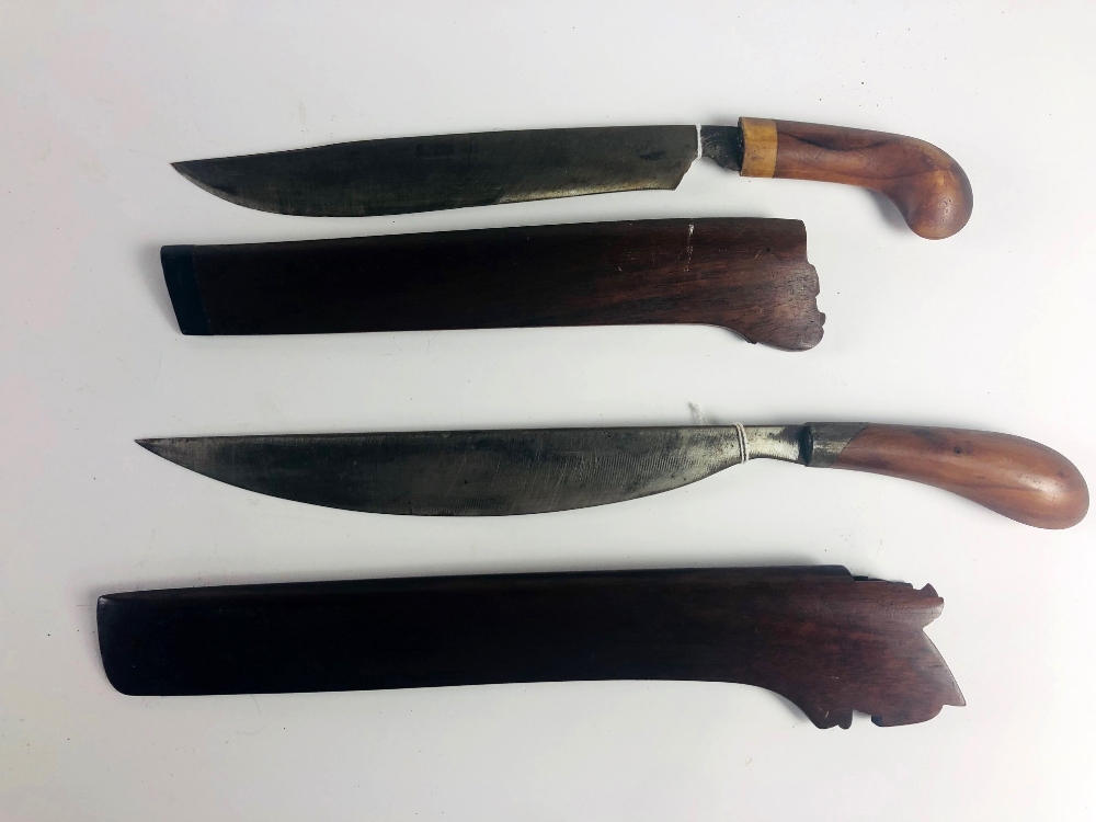 Two similar Kurkha type Middle Eastern wooden handle Daggers, with scabbards. - Image 2 of 2