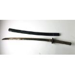 A Japanese Katana Sword, 25 1/2" blade (some rusting) plain metal tsuba, handle with brass mounts,