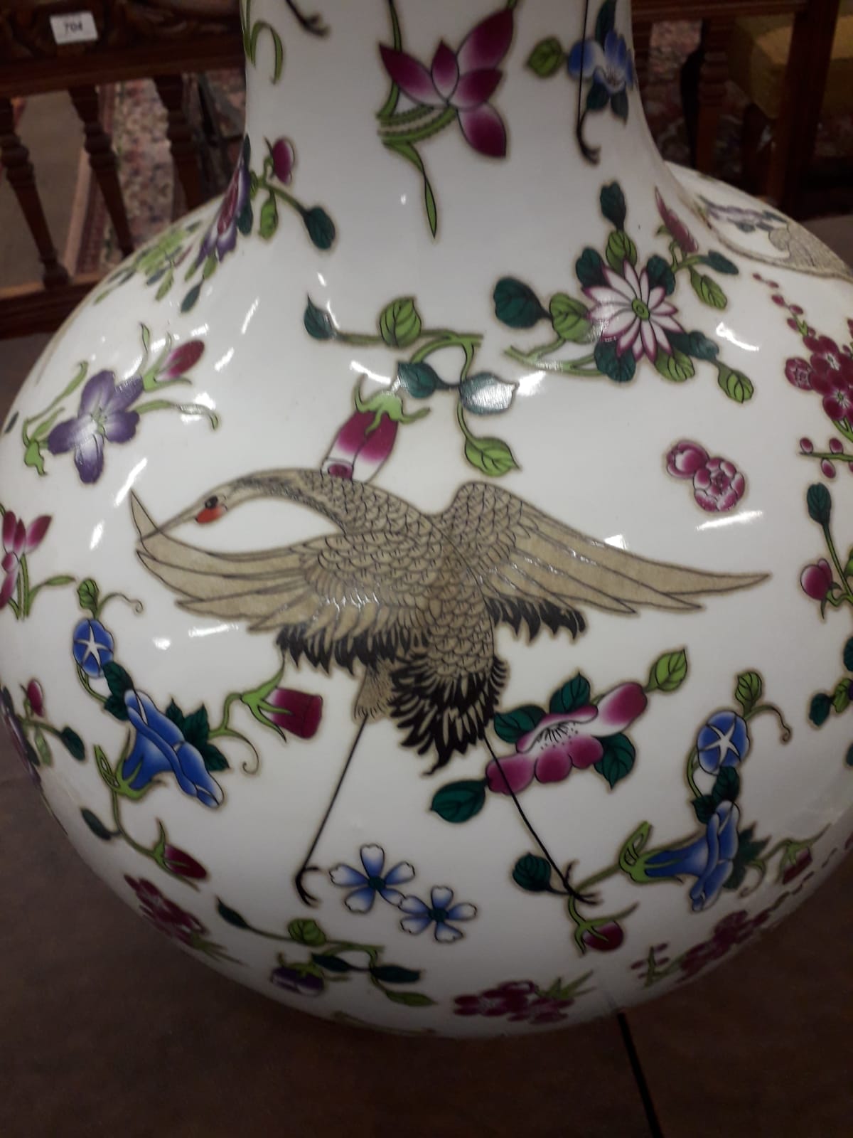 A large and attractive Chinese white ground Heron bulbous Vase, with colourful floral design, - Image 3 of 5