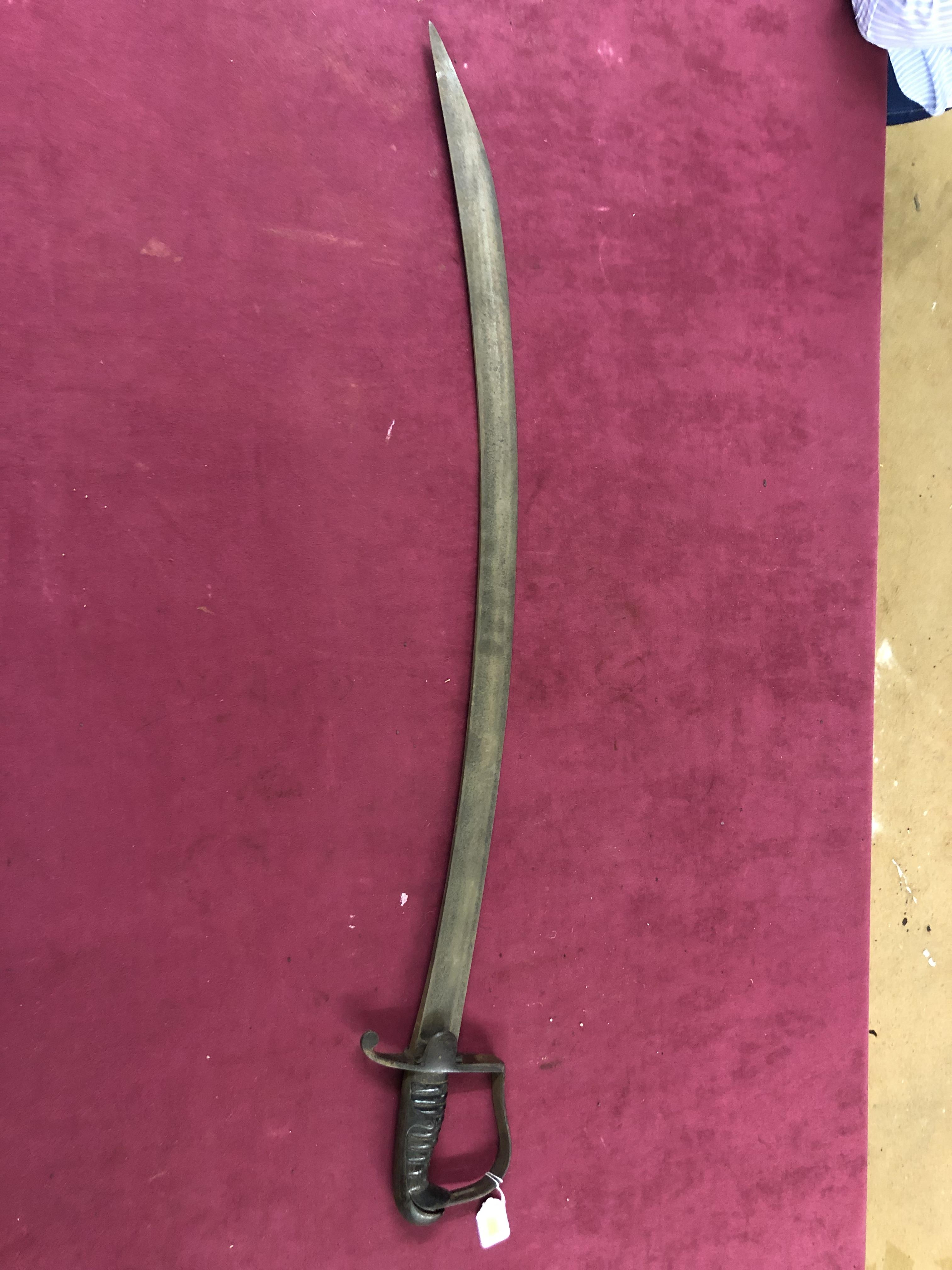 A 19th Century sabre type Sword, with oval blade, single hand guard and leather grip. - Image 2 of 8