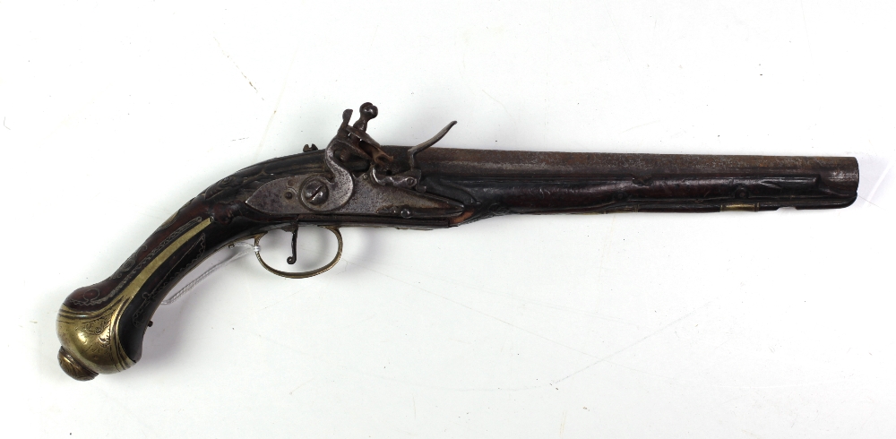 Three antique flintlock Pistols, one with inset and decorative handle, the other plain, - Image 2 of 10