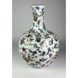 A large and attractive Chinese white ground Heron bulbous Vase, with colourful floral design,
