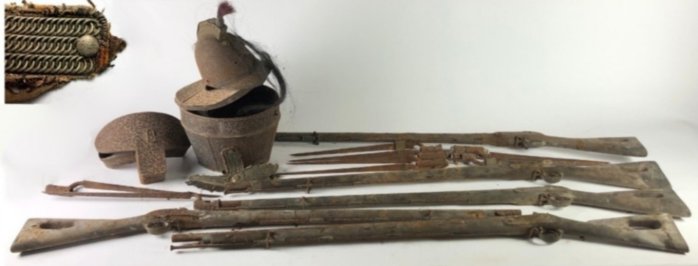 Relics of The Waterford Militia A group of items including 5 long percussion Militia Rifles,