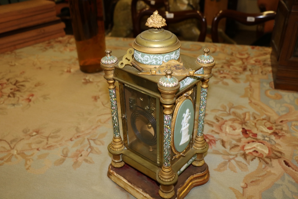 An attractive 19th Century ormolu Champleve and Jasperware design French Mantle Clock, - Image 7 of 7