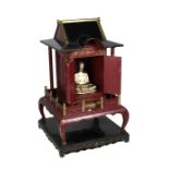 An unusual black and red lacquered Chinese Temple Shrine,