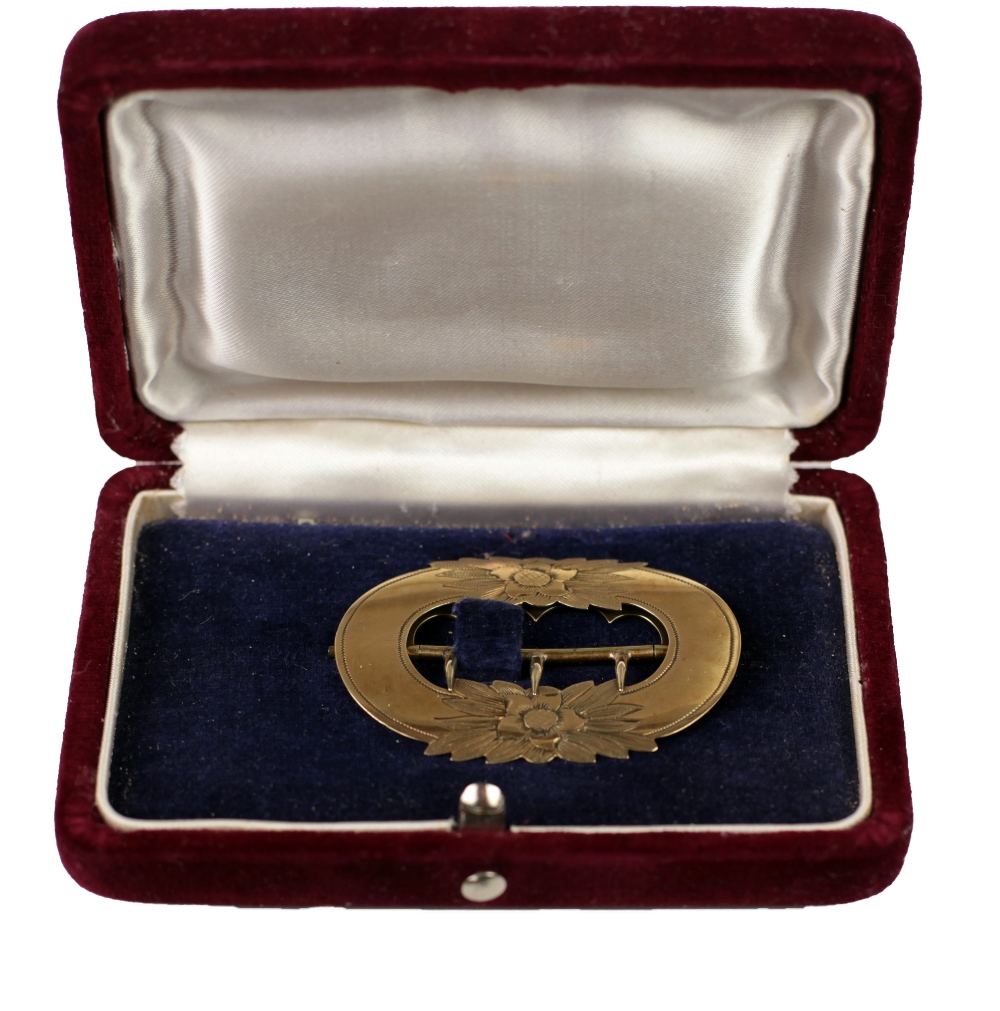 A late 18th Century / early 19th Century 9ct gold engraved Ladies Belt Buckle,