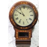 A Victorian inlaid walnut Wall Clock, with circular painted dial.