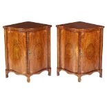 A pair of Georgian style inlaid satinwood Corner Cabinets,