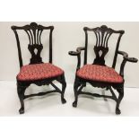 A set of 12 (10 + 2) fine quality carved Georgian style Dining Chairs, possibly Hicks,