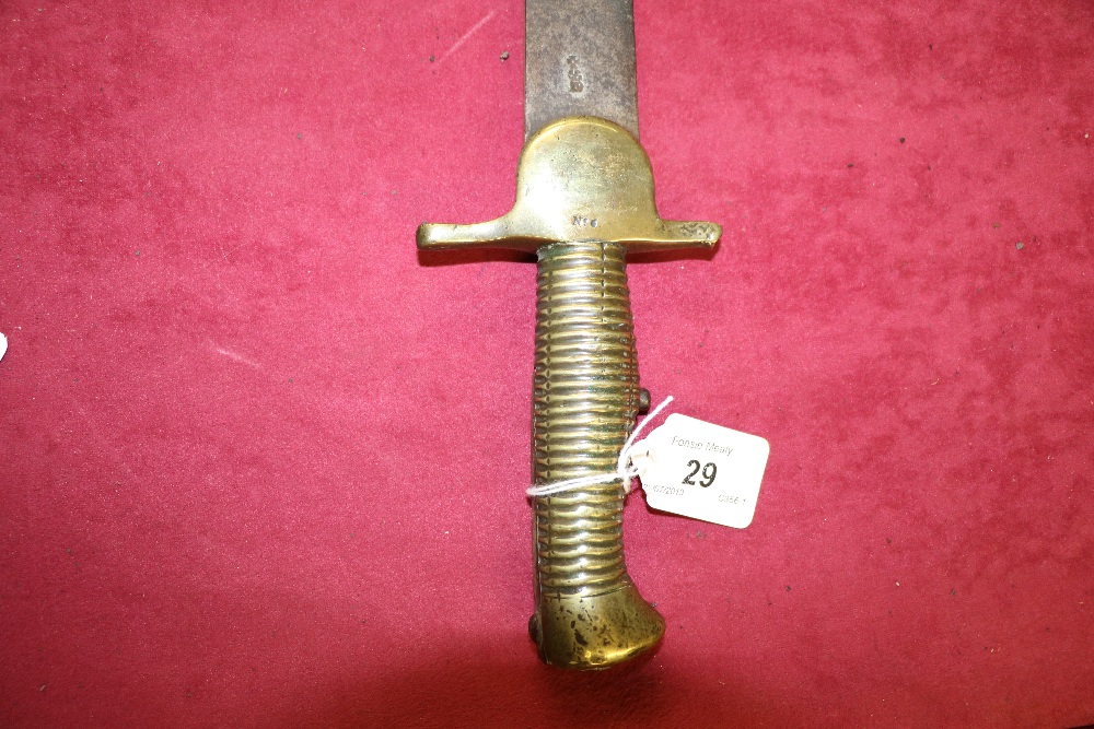 A large early 19th Century steel blade Sword Bayonet, with honeycomb design brass handle, - Image 6 of 7