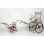 A painted wooden framed Child's Carriage, with spoked wheels,