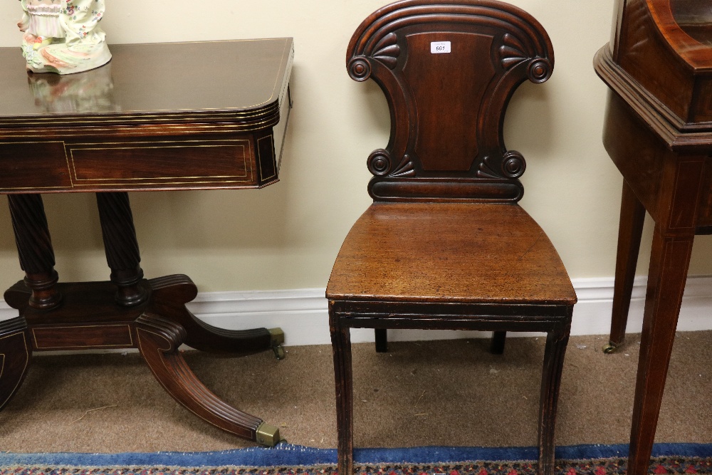 A set of 4 Irish William IV mahogany Hall Chairs, with shield shaped backs, decorative roundels, - Image 2 of 9