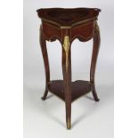 A 19th Century French style kingswood and marquetry Pedestal Table, of triangular form,