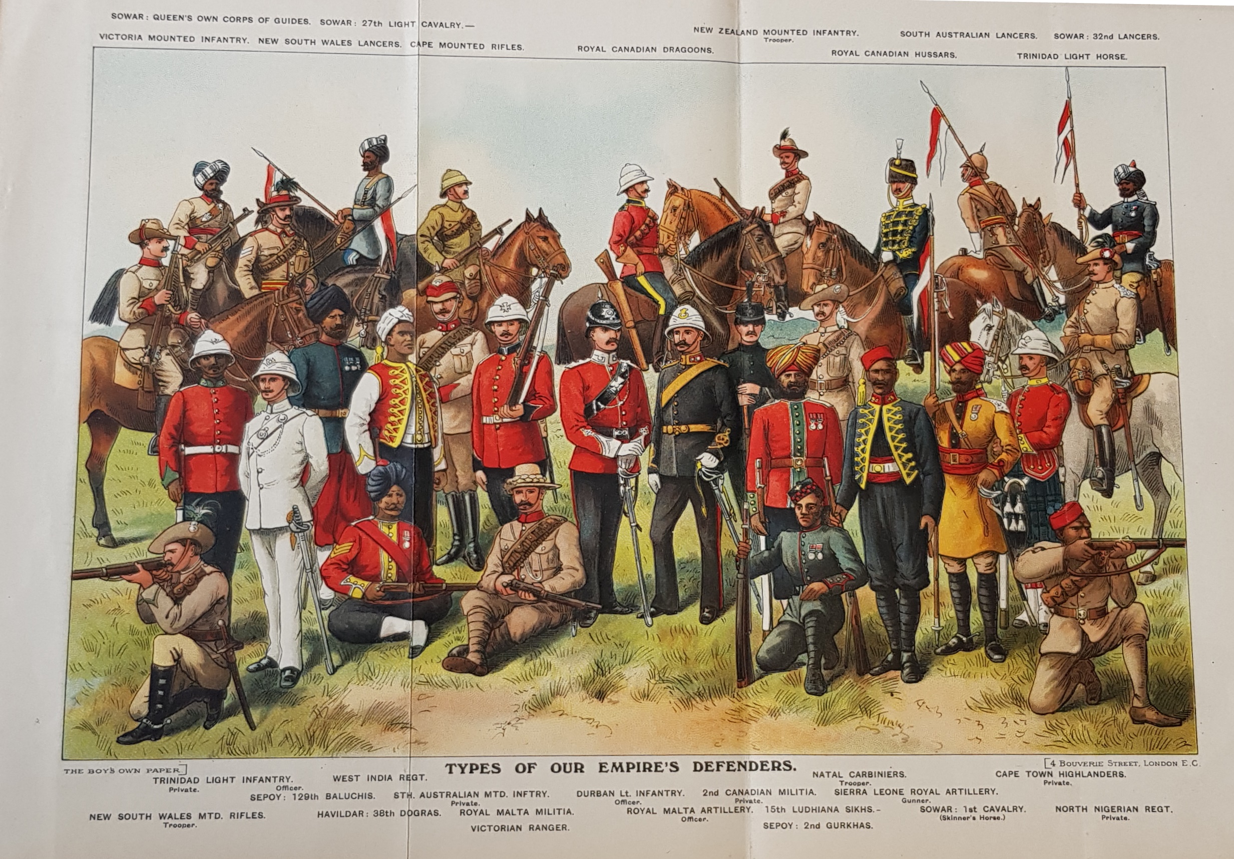 Military: "Types of Our Empire's Defenders," fine coloured print, approx.