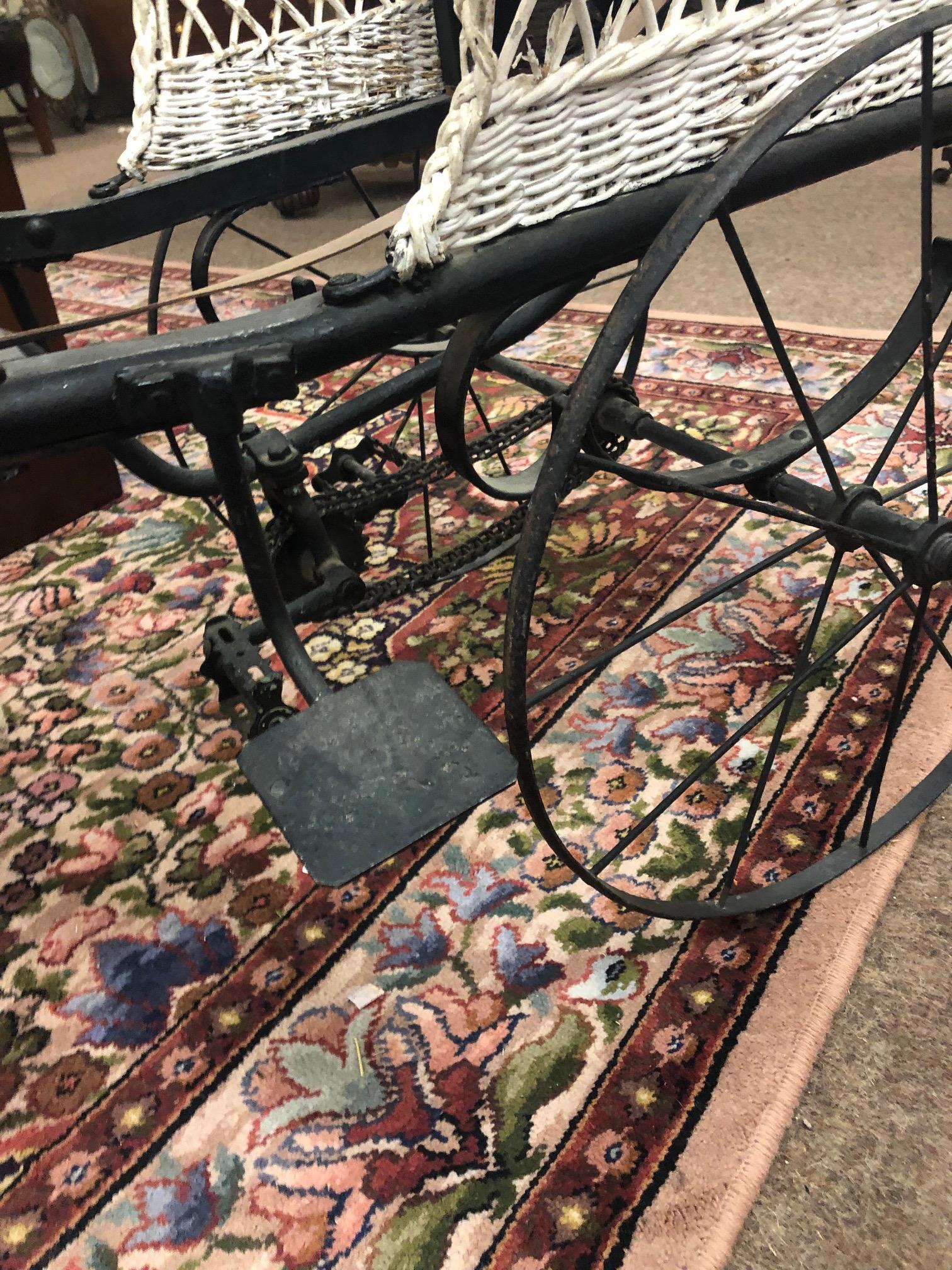 An Edwardian period wicker work and wrought iron framed Child's Horse Tricycle Carriage, - Image 6 of 10