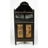 An attractive and small Aesthetic movement ebonised and gilt highlighted Corner Cabinet,