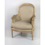 A 19th Century French style painted Fauteuil, with padded back, arms and drop in seat,
