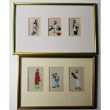 A set of 6 attractive miniature Portraits of Chinese people, in various costumes, framed as two.
