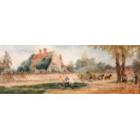 19th Century English School Watercolour: "An attractive Village Scene with mother and children in