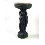 A Victorian style cast metal Bird Bath, the circular top on a base supported by nude figures,