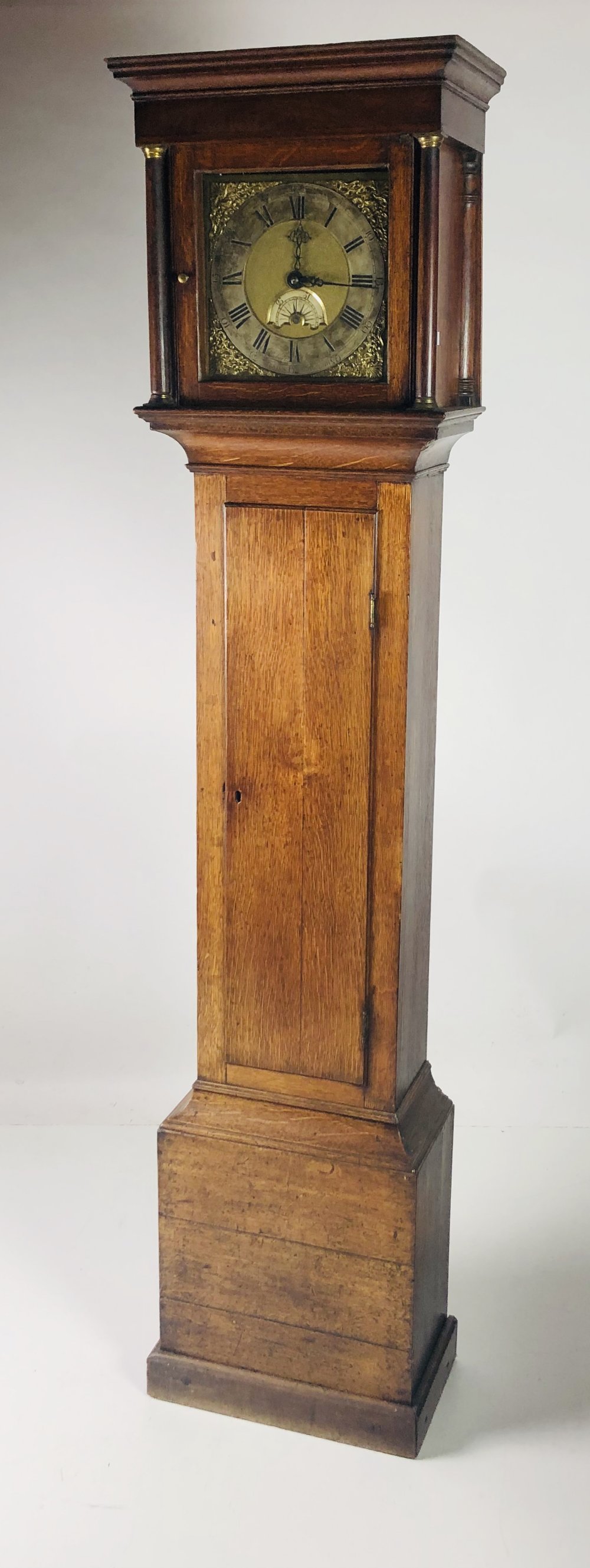 A late 18th / early 19th Century oak framed Grandfather Clock,