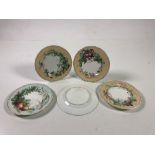 A set of 7 - 19th Century Plates hand painted with fruit and flowers, by A.