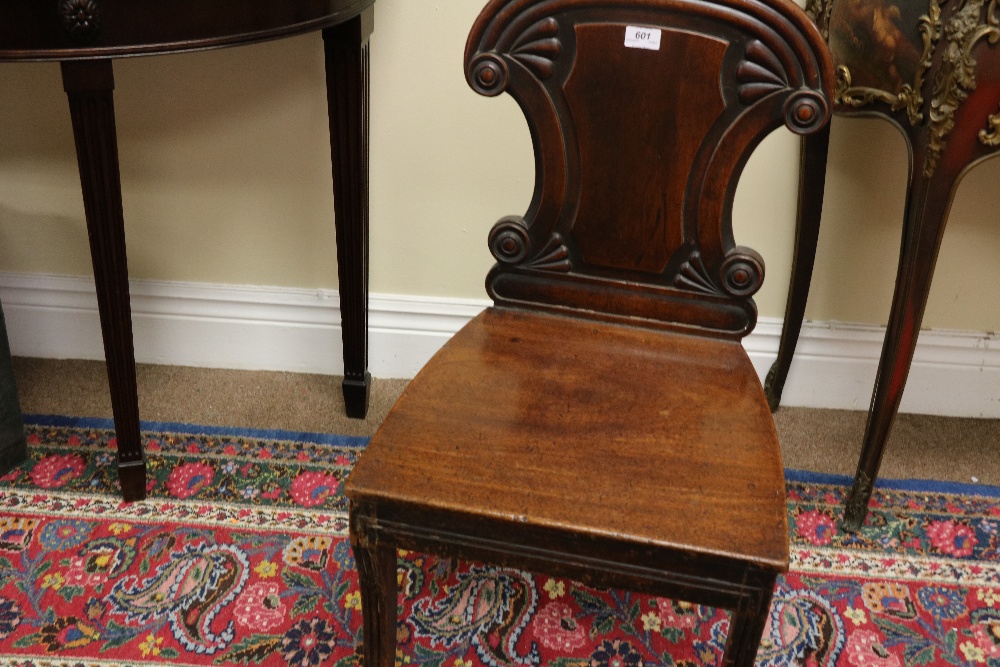 A set of 4 Irish William IV mahogany Hall Chairs, with shield shaped backs, decorative roundels, - Image 6 of 9