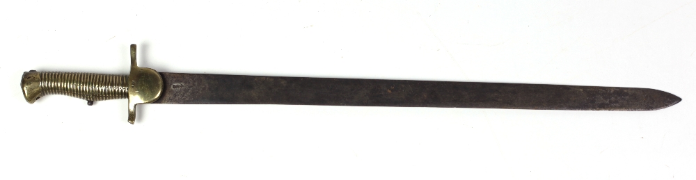 A large early 19th Century steel blade Sword Bayonet, with honeycomb design brass handle, - Image 2 of 7