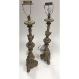 A pair of early carved giltwood French Torcheres, now converted to lamps, approx. 89cms (35").