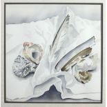 Patricia Jorgenson, 21st Century Irish Watercolour, "Beach Combings," still life with shells etc.