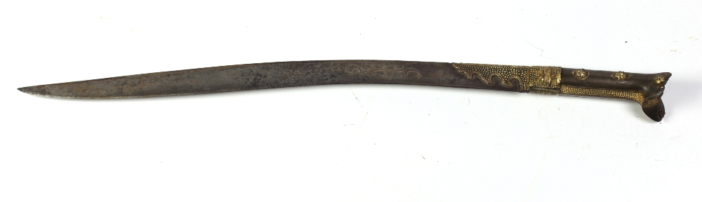 A 19th Century engraved steel and decorated Middle Eastern Sword,
