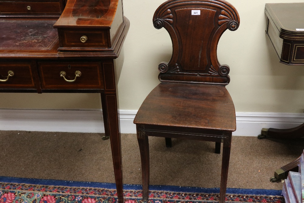 A set of 4 Irish William IV mahogany Hall Chairs, with shield shaped backs, decorative roundels, - Image 3 of 9