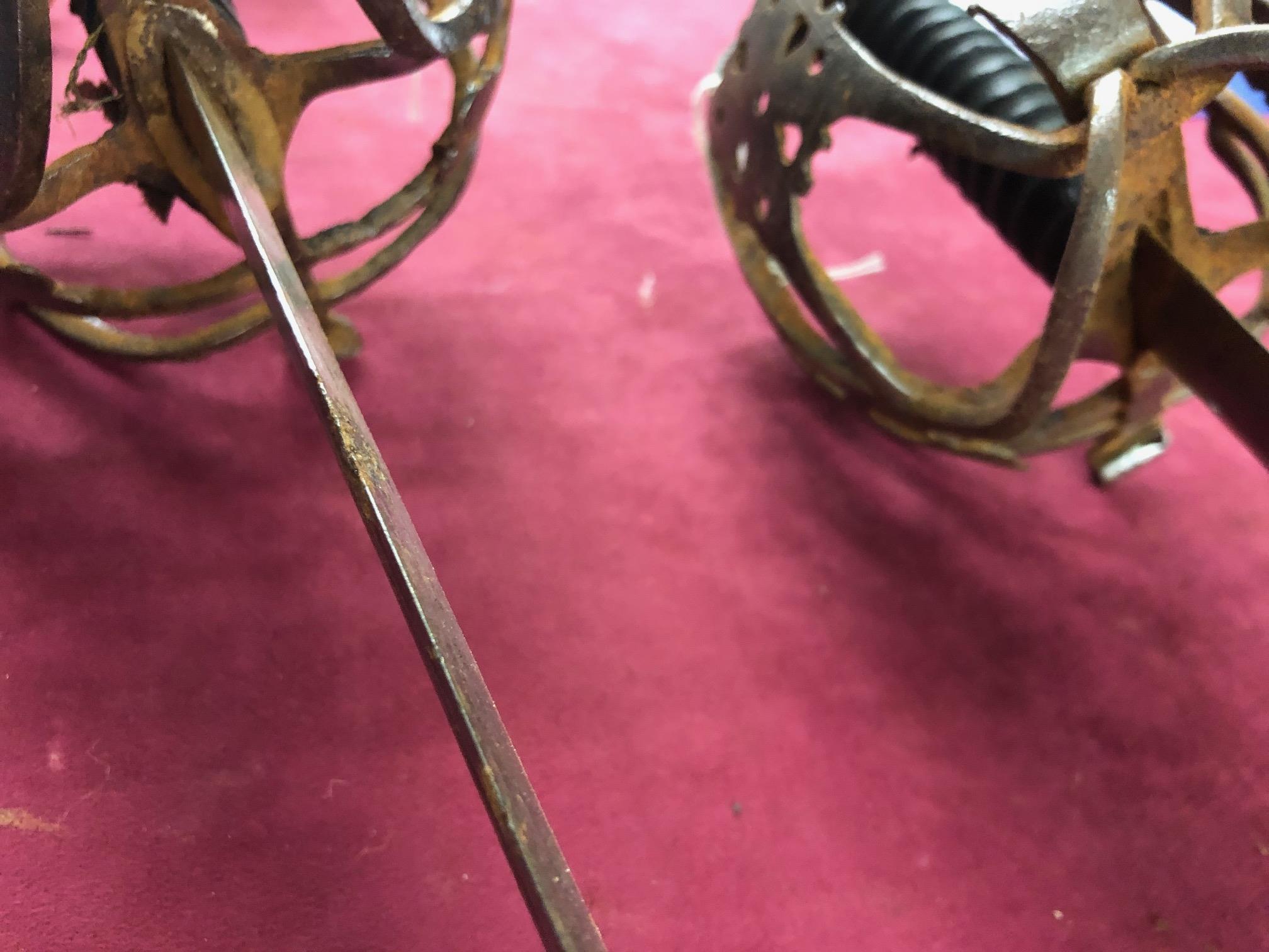 A rare almost matching pair of 17th Century Italian basket hilted Broadswords, with c. - Image 13 of 20