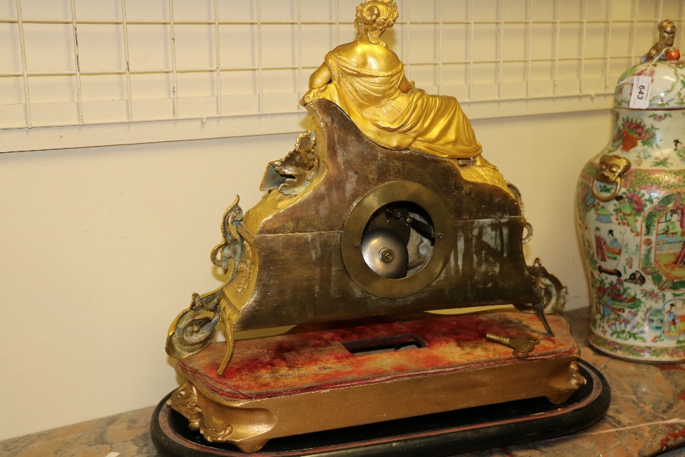 An attractive 19th Century French ormolu Mantle Clock, with a reclining Lady holding a lyre in hand, - Image 3 of 4