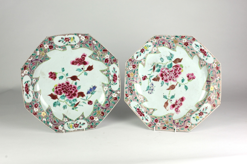 A pair of attractive 19th Century Chinese Famille Verte octagonal Dishes,