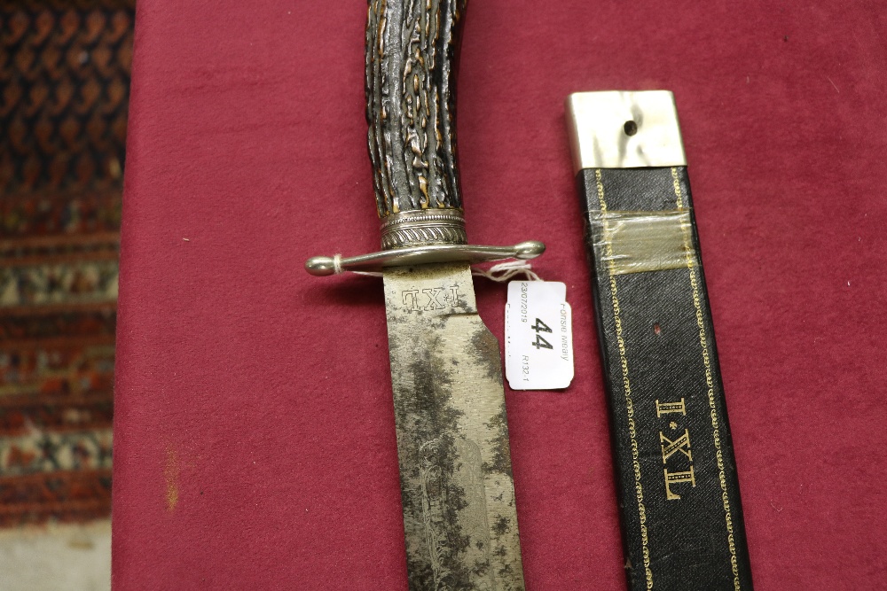 A very rare large mid-19th Century George Wostenholm Bowie Knife, with profusely engraved 10" blade, - Image 5 of 7