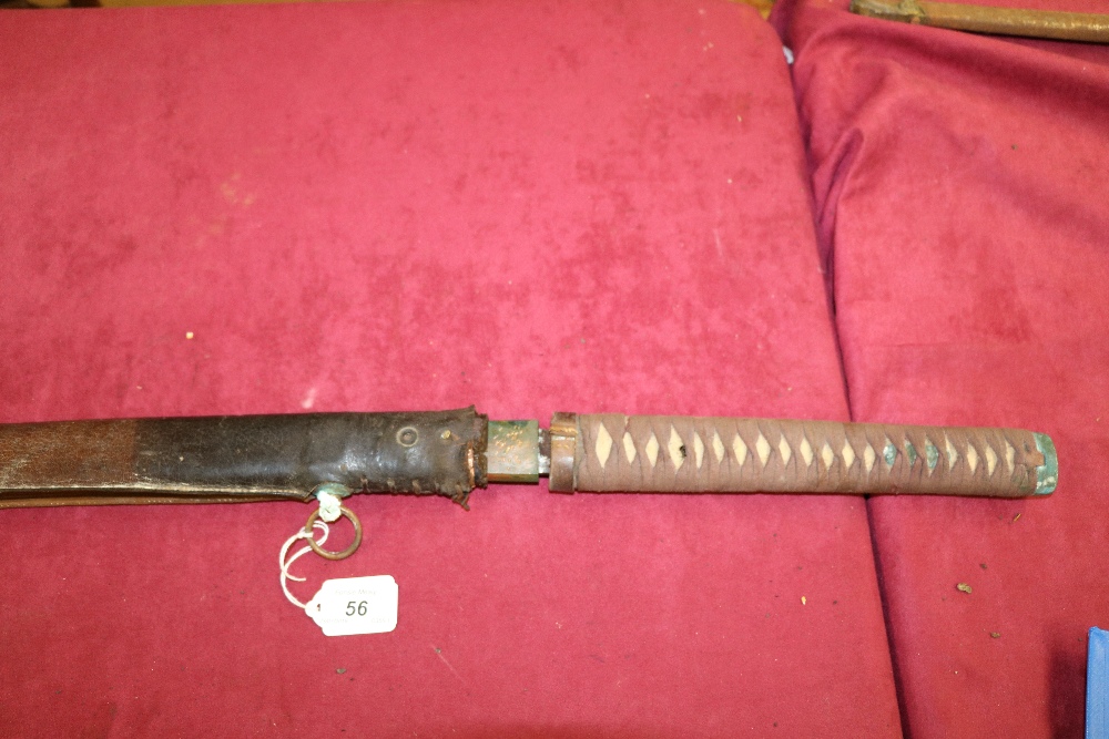 A large 19th Century Japanese Katana Sword, with 29 1/4" blade, in leather covered wooden scabbard, - Image 2 of 8