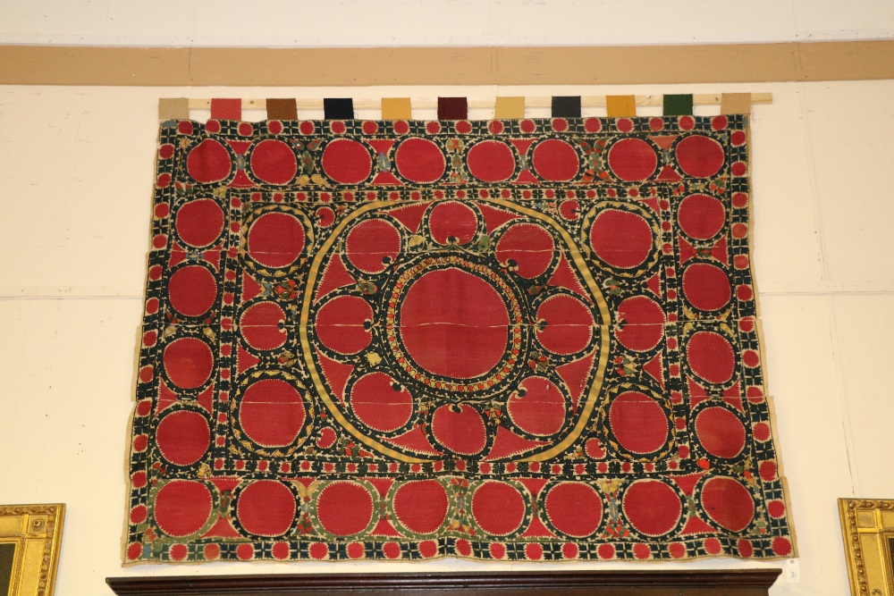 A fine quality early 19th Century six part circular and floral pattern "Suzani" Wall Hanging, - Image 6 of 14