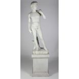 An assimilated marble Model, after the antique of Michelangelo of "David" on pedestal base, approx.