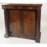 A good William IV figured mahogany two door Side Cupboard Press, with circular pillar supports.