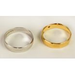 An 18ct gold shaped Wedding Band, with engraved design, together with a white gold 9ct Wedding Band,