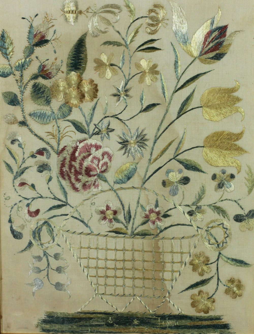 An attractive 19th Century colourful Needlework Tapestry, depicting a Vase of Flowers, approx.
