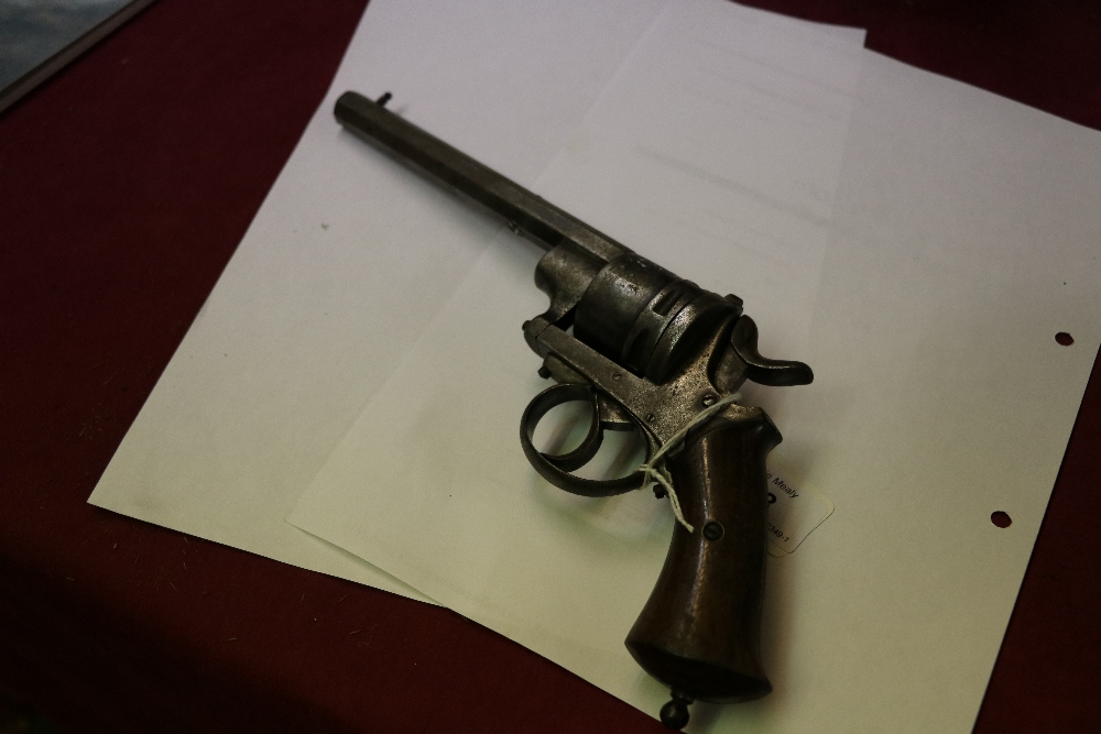 A 19th Century American Revolver, with wooden handle and six shot chamber, and leather holster. - Image 4 of 7