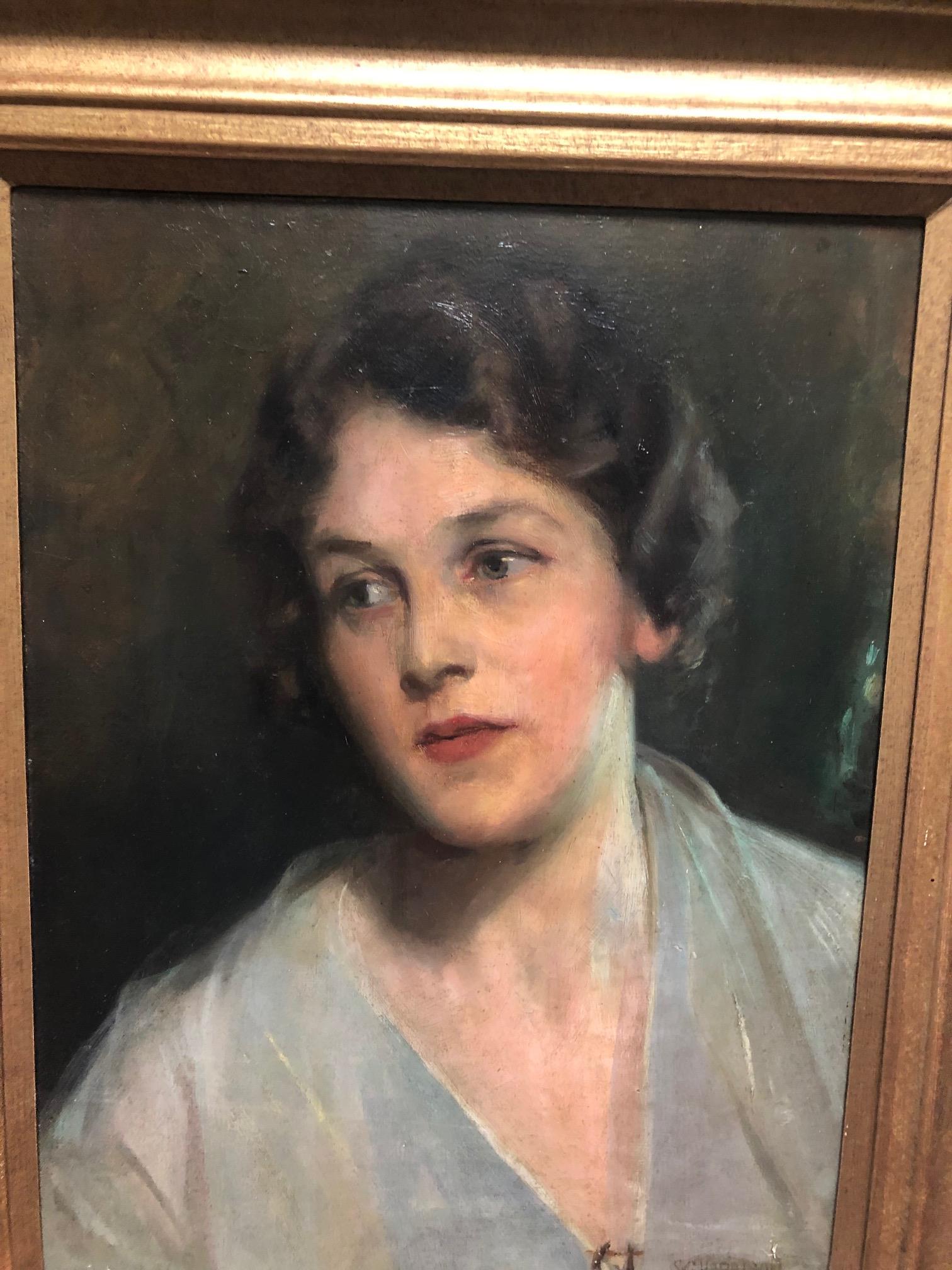 Sarah Cecilia Harrison, Irish (1863 - 1941) "Portrait of Emily McCord," O.O.C. - Image 3 of 7