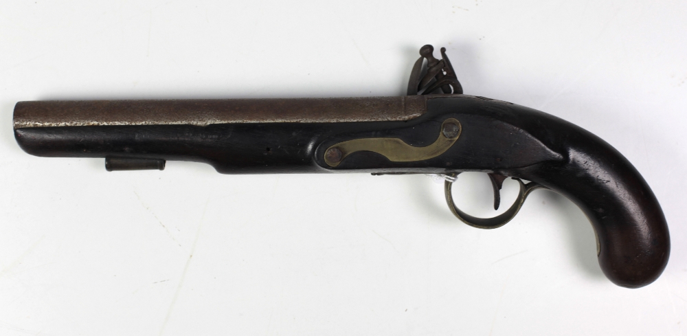 Three antique flintlock Pistols, one with inset and decorative handle, the other plain,