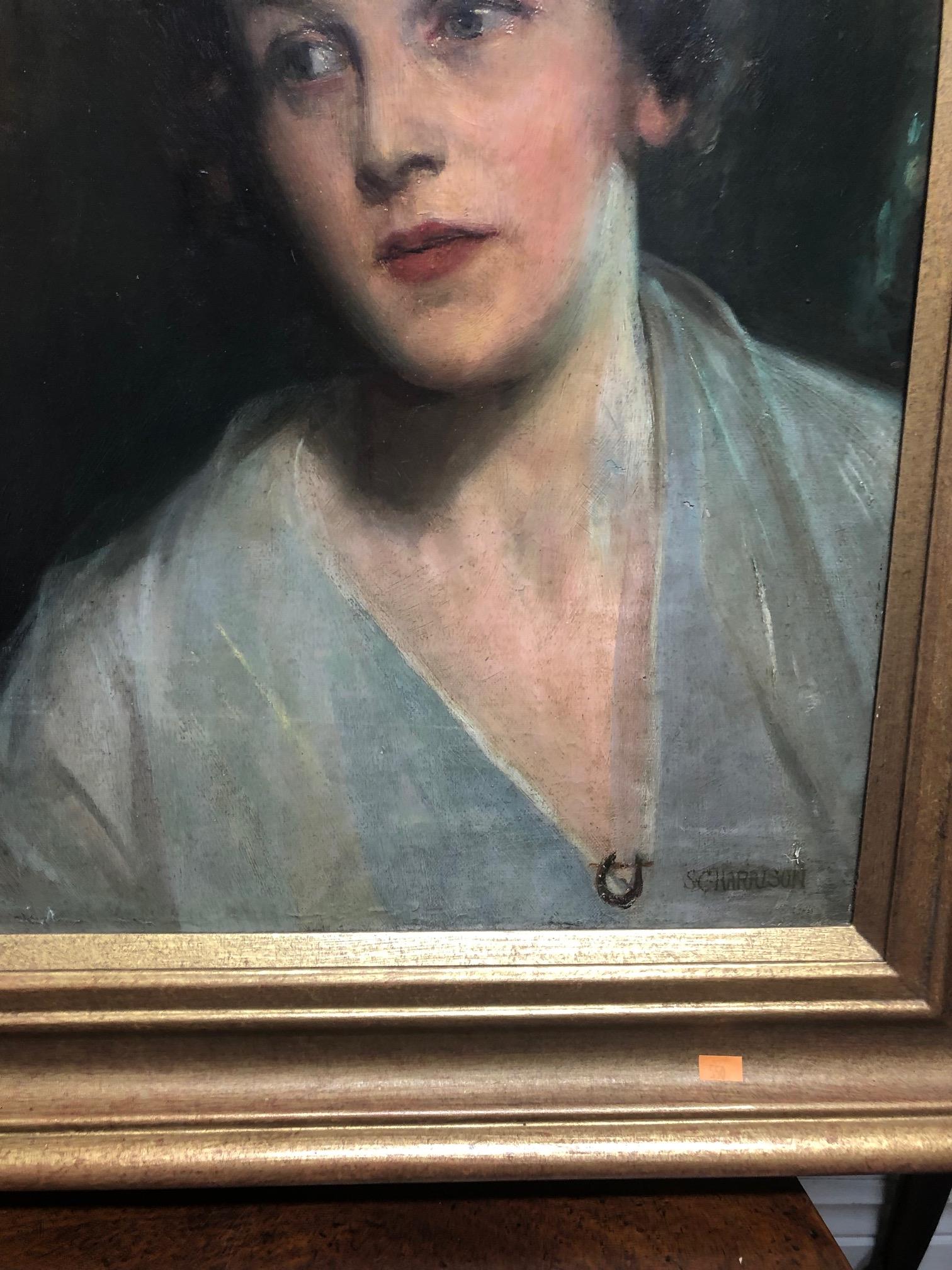 Sarah Cecilia Harrison, Irish (1863 - 1941) "Portrait of Emily McCord," O.O.C. - Image 4 of 7