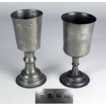 A rare early pewter Chalice, with hollow single knop stem and domed foot from Charles V.