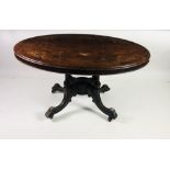 A Victorian period walnut inlaid oval Breakfast Table,